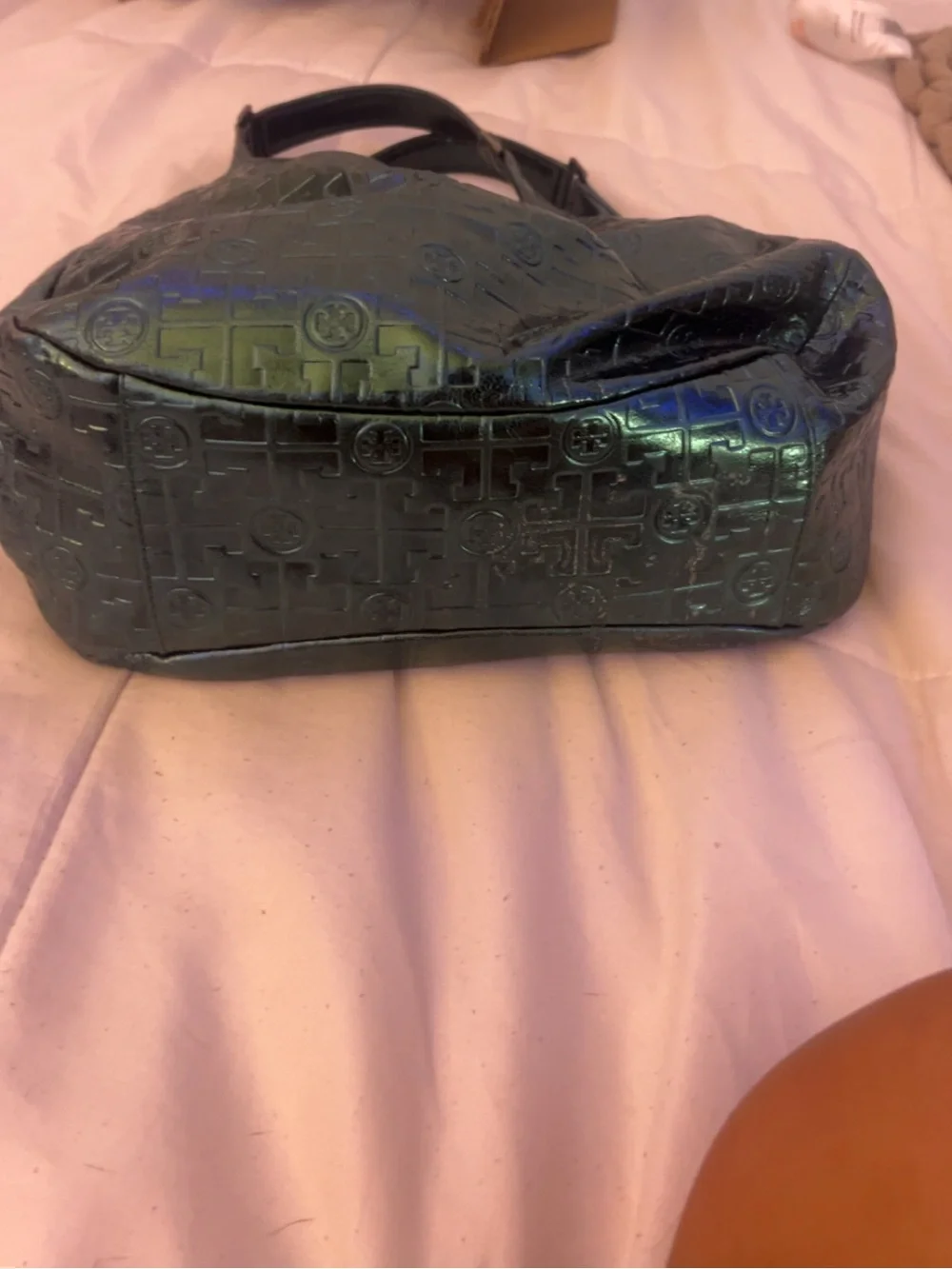 Embossed Green Tory Burch Hobo Bag with Subtle Sheen